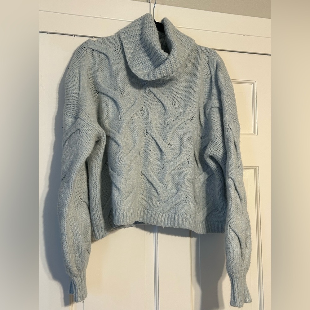 Madewell Cable Knit Turtleneck Sweater - Soft Blue